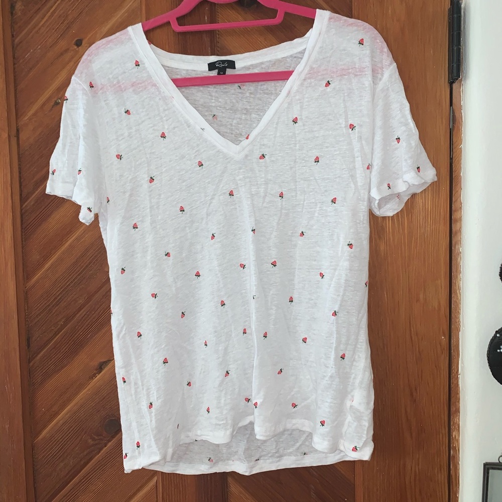 v-neck white shirt with strawberries 🍓